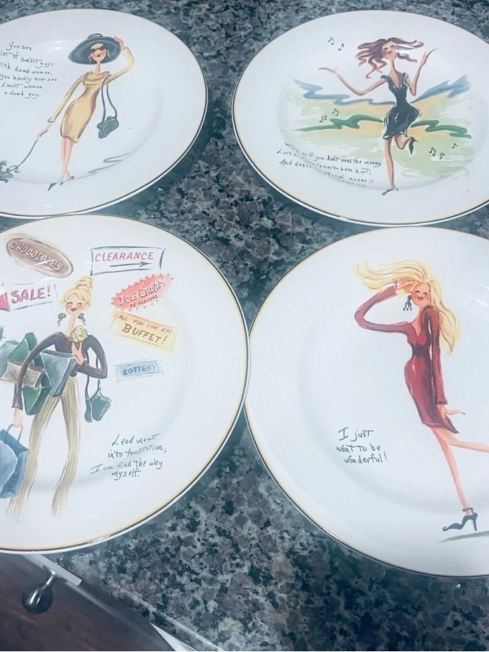 Sakura Glamour Girls Fashion Illustration Gold-Trim Appetizer Plates (Set of 4)